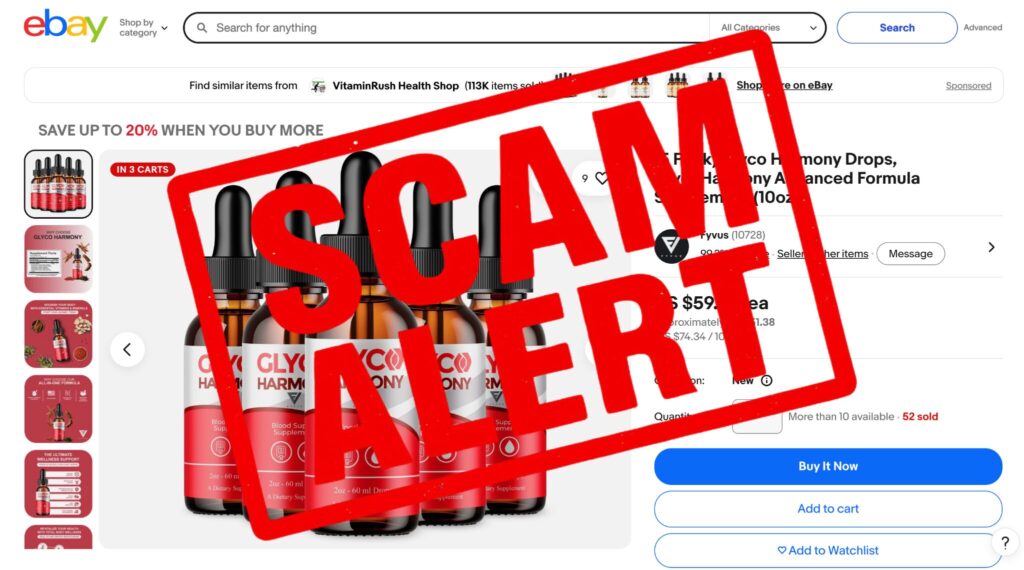 Warning sign against scams with official website recommendation.