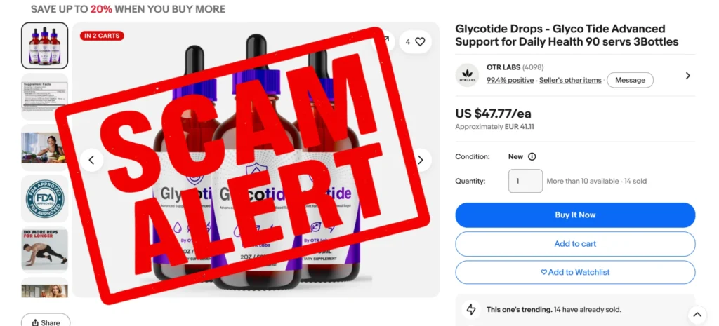 Official GlycoTide 60-day 100% money-back guarantee badge ensuring a completely secure and risk-free purchase from the official store.