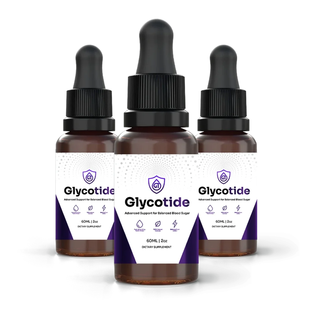 GlycoTide review featuring the official blood sugar support supplement bottle surrounded by natural herbal ingredients representing healthy glucose metabolism.