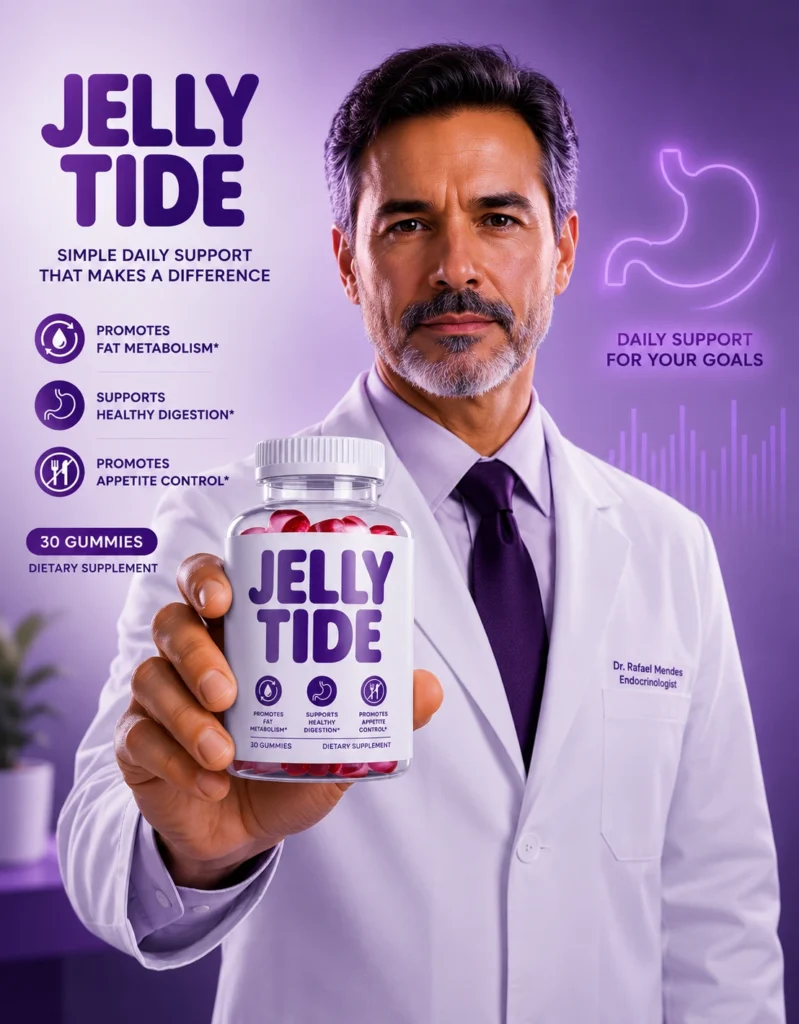 Medical professional in a white lab coat holding a bottle of Jelly Tide, verifying its formula quality and manufacturing standards.