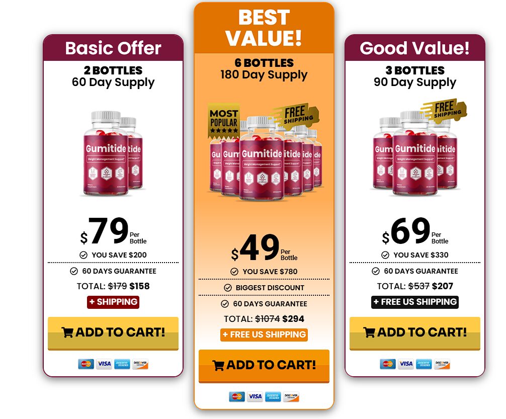Discount price tier presentation displaying the recommended multi-pack configuration of GumiTide for maximum cost savings.