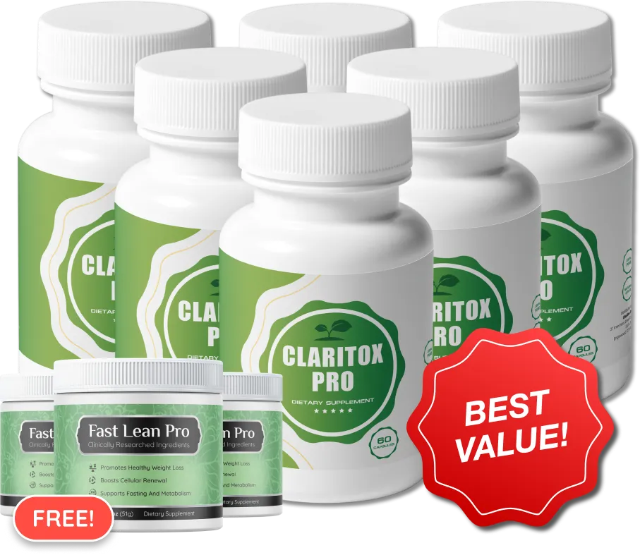Claritox Pro discount packages configuration showing secure payment options for 1 bottle, 3 bottles, and the best-value 6-bottle package with free domestic shipping.
