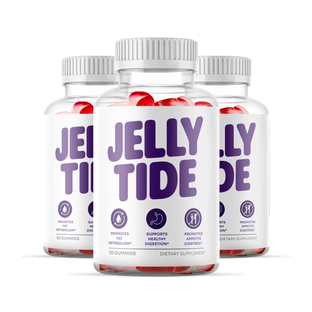 Visual analysis of the official Jelly Tide supplement bottle for target health results on an expert review page.