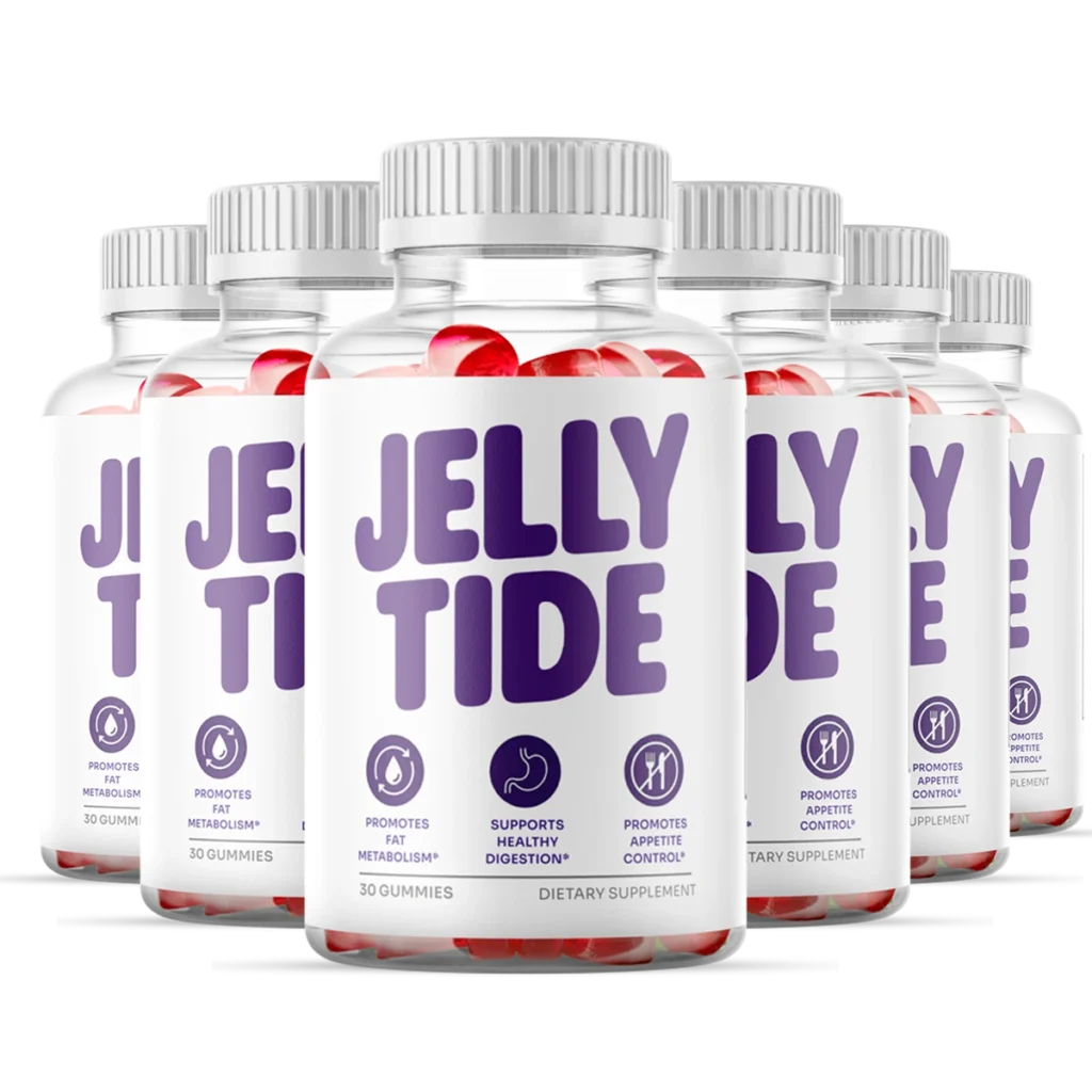 Visual analysis of the official Jelly Tide supplement bottle for target health results on an expert review page.