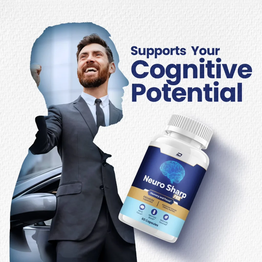 Neuro-Sharp review featuring the official cognitive enhancement supplement bottle positioned next to abstract glowing neural networks representing mental clarity, focus, and memory support.