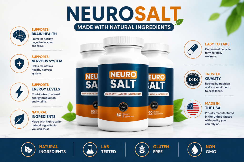 NeuroSalt supplement facts label displaying exact ingredient dosages including Passionflower, Marshmallow Root, Corydalis, Prickly Pear, and California Poppy Seed.