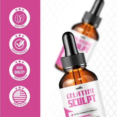 Visual summary of the primary benefits of Gelatine Sculpt for weight loss without the use of caffeine or