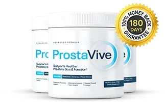 ProstaVive supplement bottle displayed next to an official 180 days money-back guarantee badge for customer reassurance.