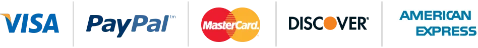 Secure checkout credit card icons including Visa, Mastercard, and Discover logos for fully encrypted digital shopping.